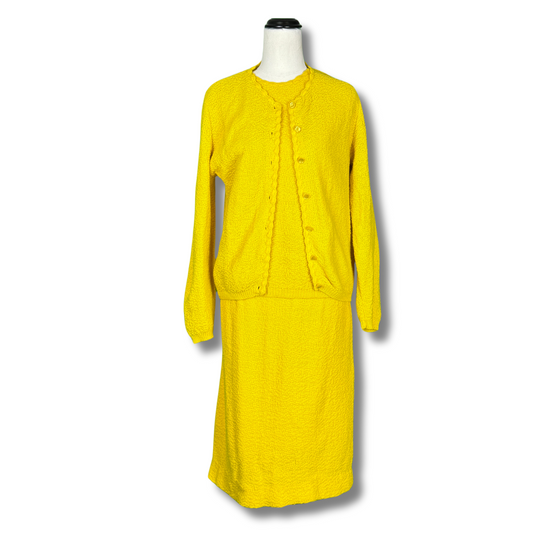 Sweetree Vintage 70s Yellow 3 piece Skirt Suit