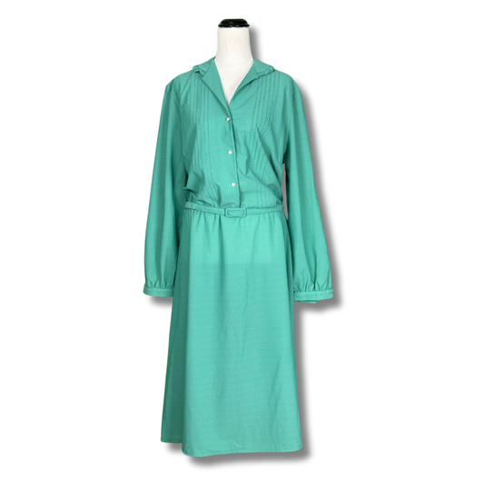 Zora Melbourne Vintage 1970s Mint Green Shirt Dress with Belted Waist